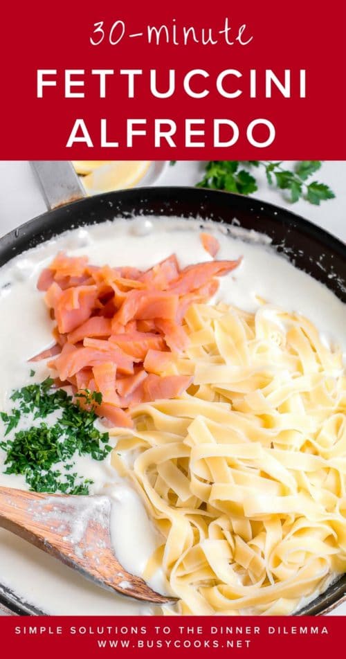 Perfect comfort food during the week! This quick and easy Alfredo sauce from scratch is incredibly creamy and flavorful. You only need 30 minutes to put this on dinner table. #easydinnerrecipe #quickdinner #easypastadinner #familymeal #smokedsalmon #alfredosauce #busycooks
