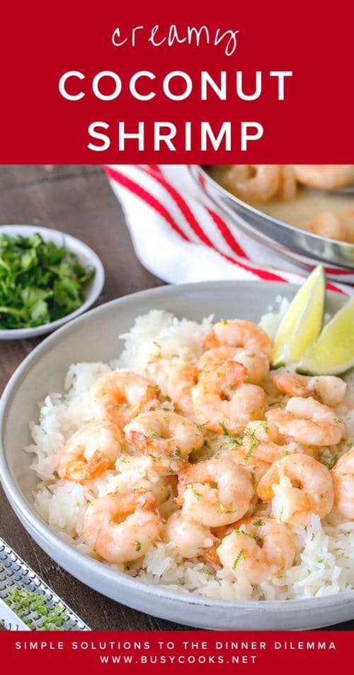 With perfect combination of sweet and salty, this creamy coconut shrimp is quick and easy weeknight meal. Before you start cooking the shrimp, we suggest putting a pot of rice to cook while you work on shrimp so that you can have a complete meal in less than 30 minutes! #creamycoconutshrimp #easydinnerrecipe #quickdinner #weeknightmeal #busycooks