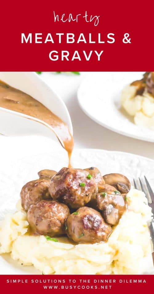 Stick to your ribs comfort food from scratch in less than an hour! It'll soon be your family favorite meal. Comfort meal made quick and easy! #easydinner #quickdinnerrecipe #meatballsandgravy #swedishmeatballs #busycooks