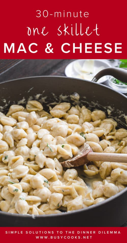 Ultra-creamy and indulgent, this one skillet mac & cheese is the winner of all the quick weeknight meals. Totally customizable and easy to adapt, this rich one skillet dinner is going to be your family's favorite! The secret to the complex rich flavor lies in the combination of 3 types of cheeses, but we provide other great substitutions as well! #oneskilletmeal #quickdinner #skilletmacncheese #macandcheese #busycooks #easydinnerideas #pasta