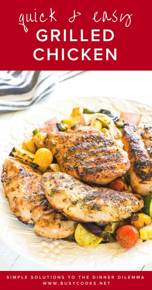 Fresh lemon juice and simple dry rub combination is all you need for the easiest and tastiest grilled chicken breast. You'll get juicy, tender and flavorful chicken every time! The best part is that you can play with different herb combinations for dry rub to change things up. #grilledchicken #grilledchickenbreast #chickenbreast #quickdinner #weeknightmeal #easydinner #chickendinner #busycooks