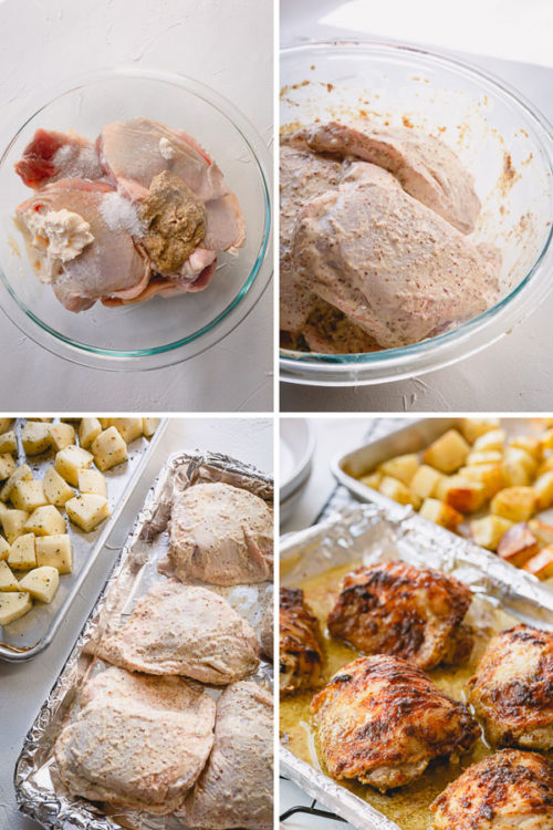 Step by step photo directions to make quick and simple roast chicken thighs and potatoes in less than 1 hour. 