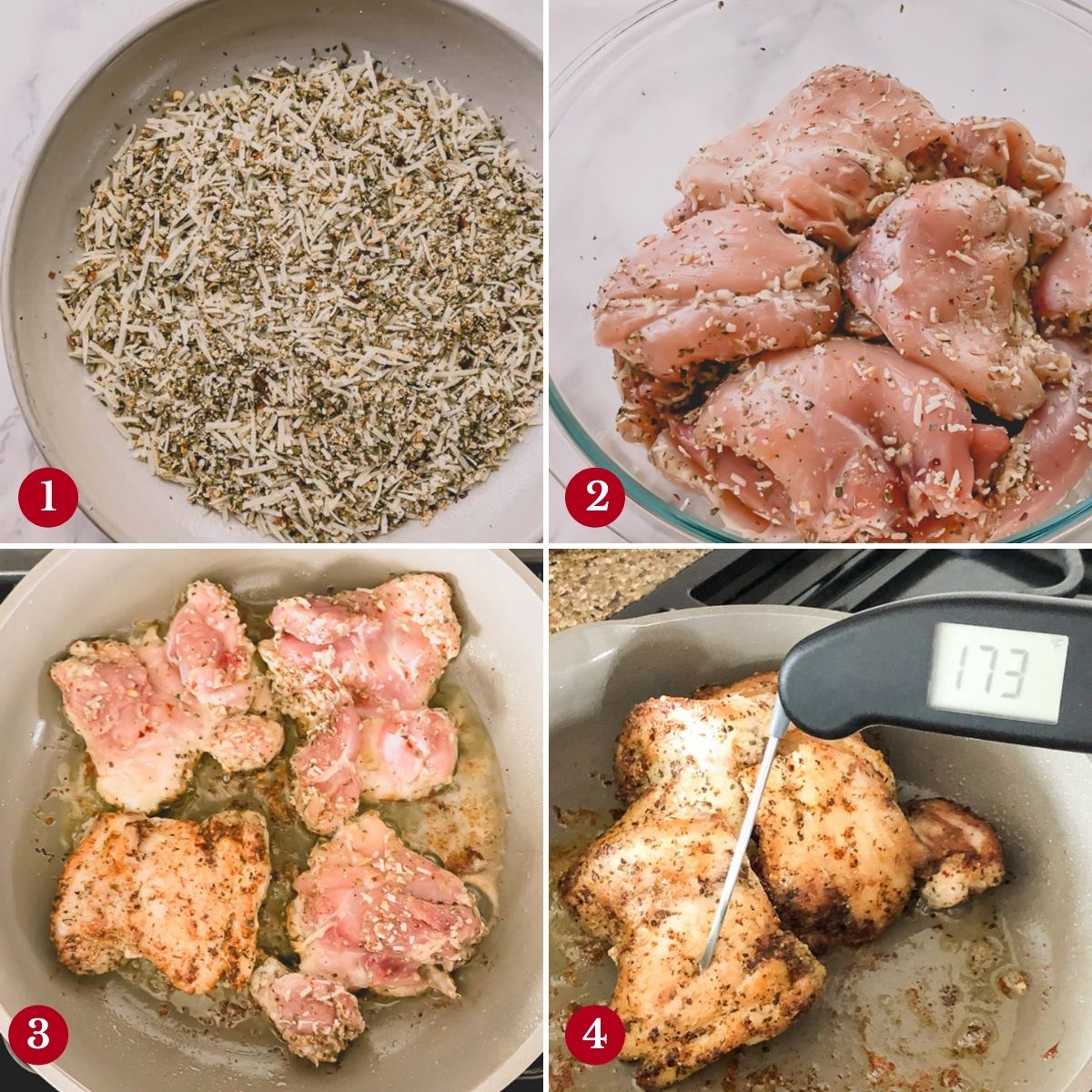 Step by step seasoning and cooking stove top chicken thighs