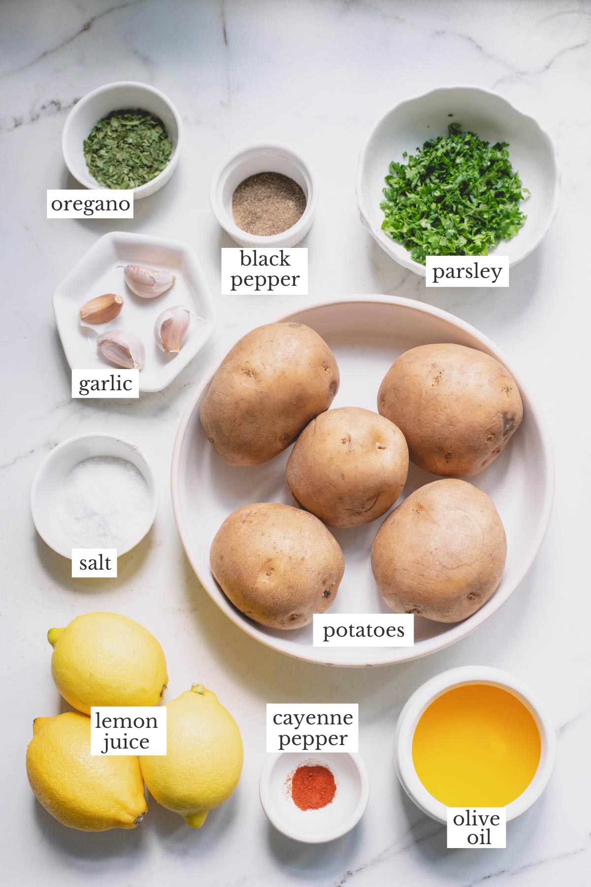 Ingredients for lemon roasted potatoes.