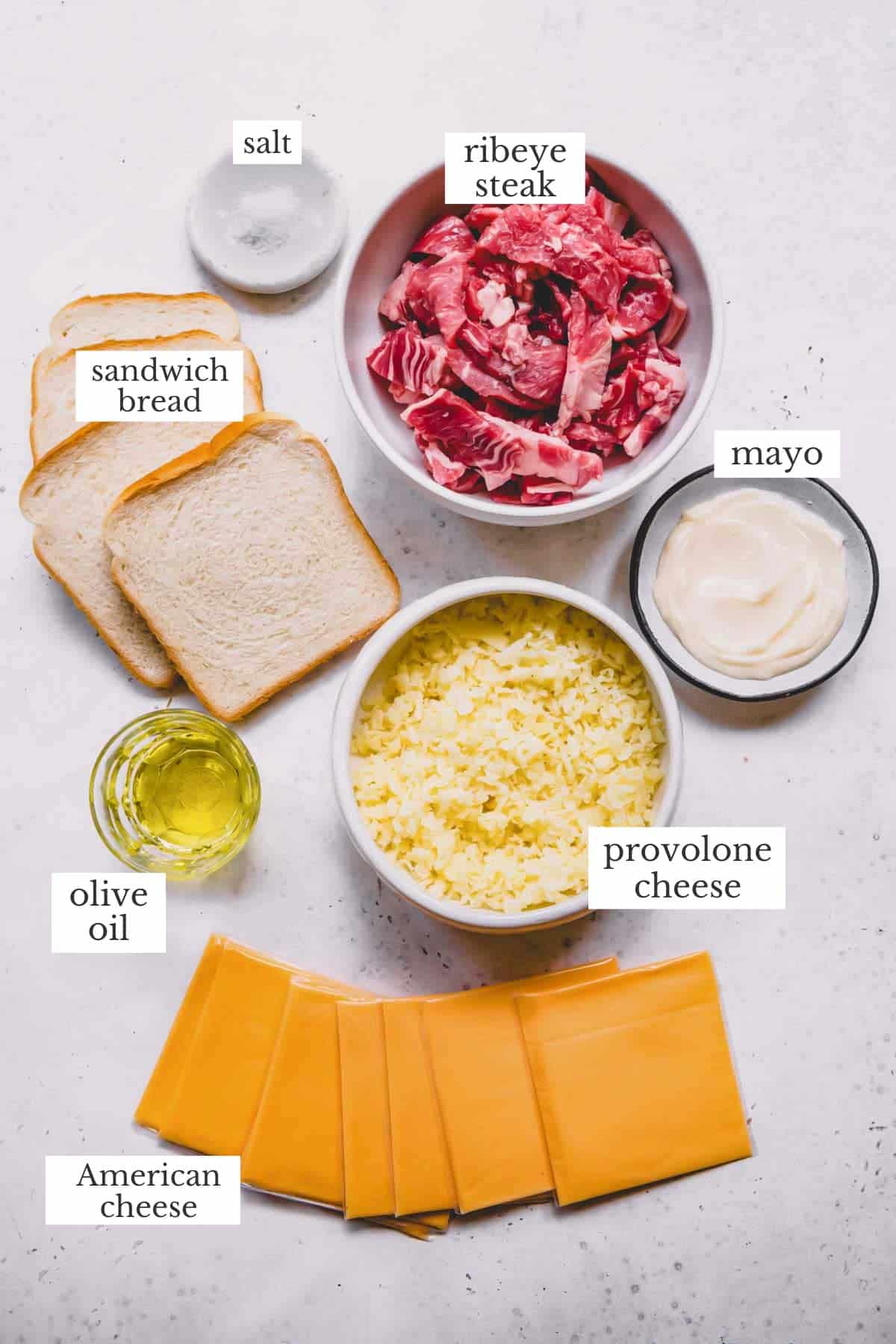 Ingredients for Philly cheese steak grilled cheese.