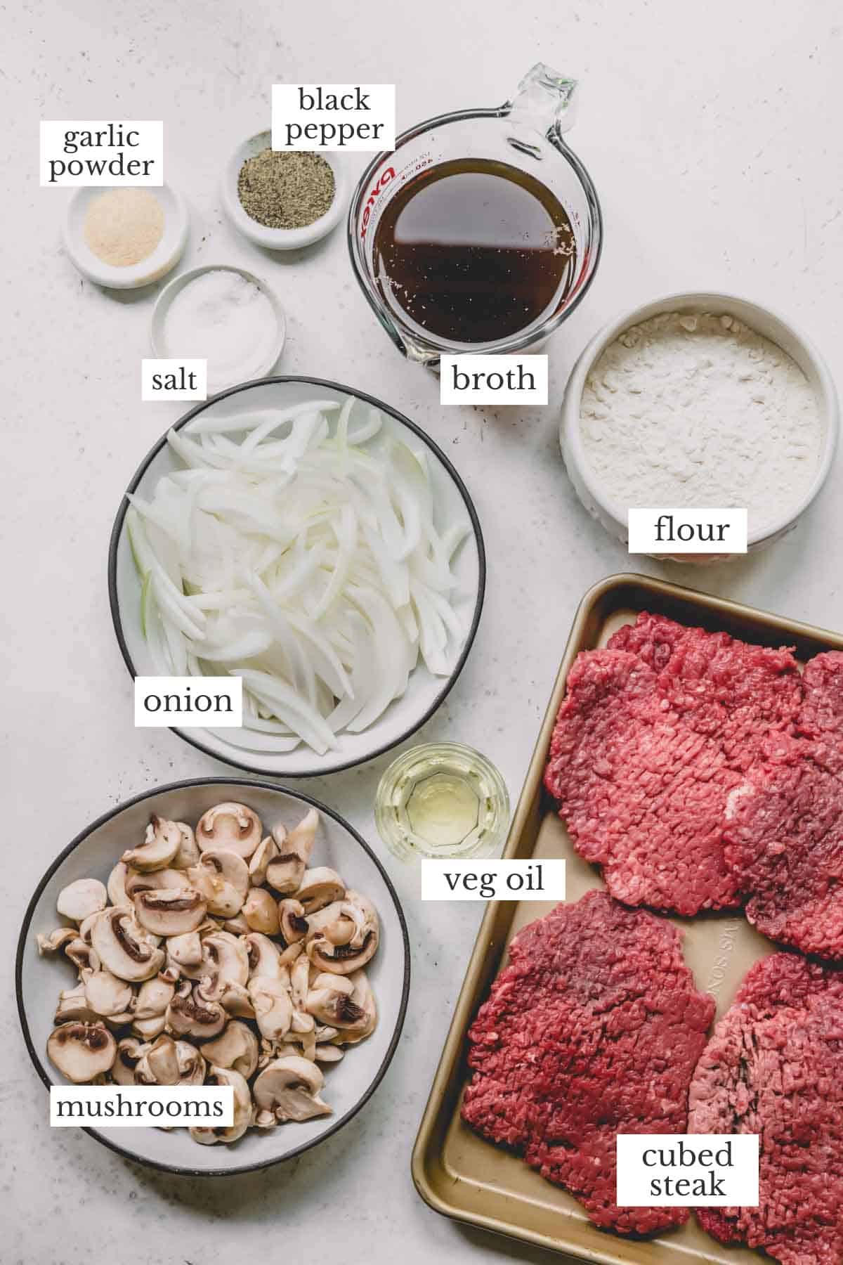 Ingredients for smothered steaks.