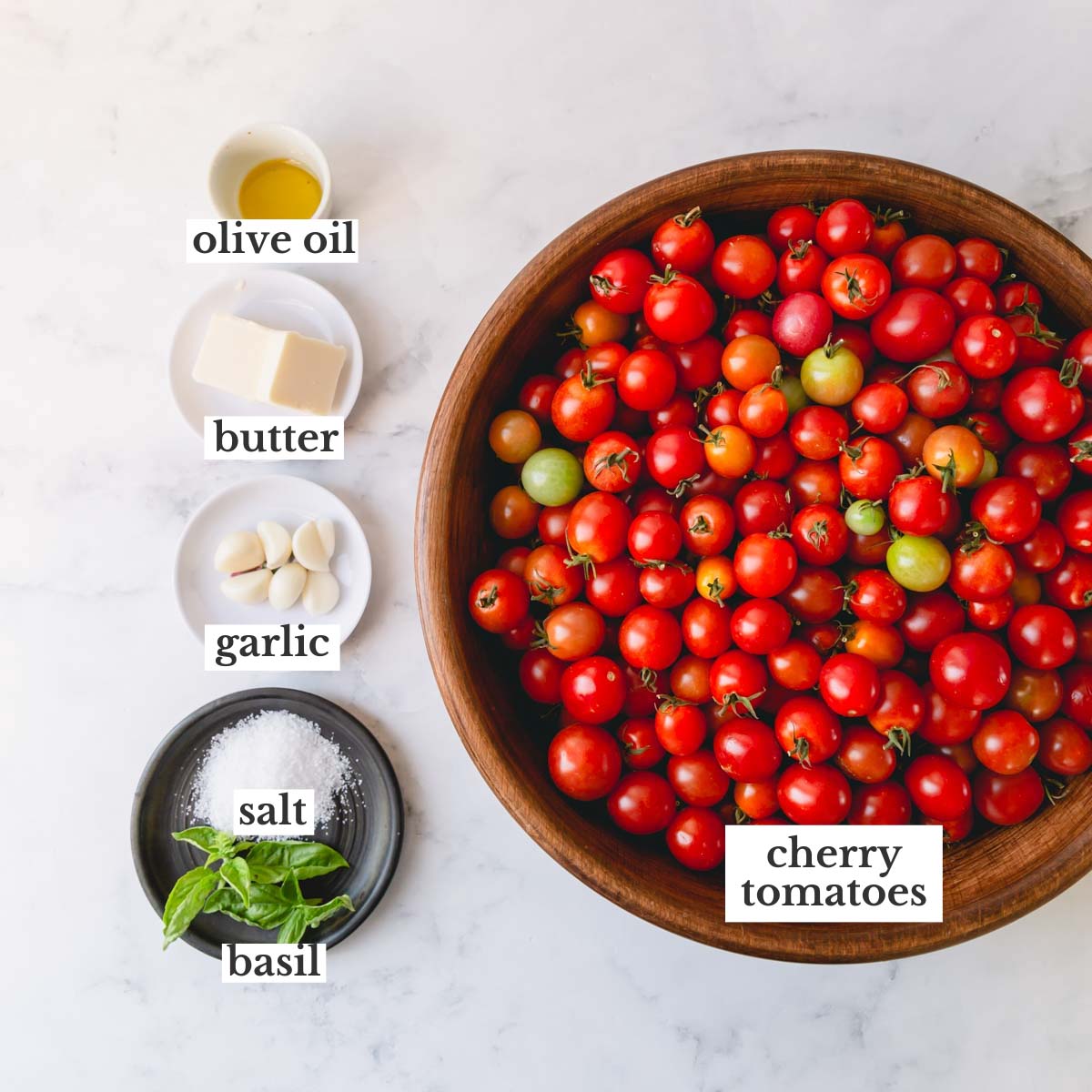 Cherry tomato sauce ingredients.