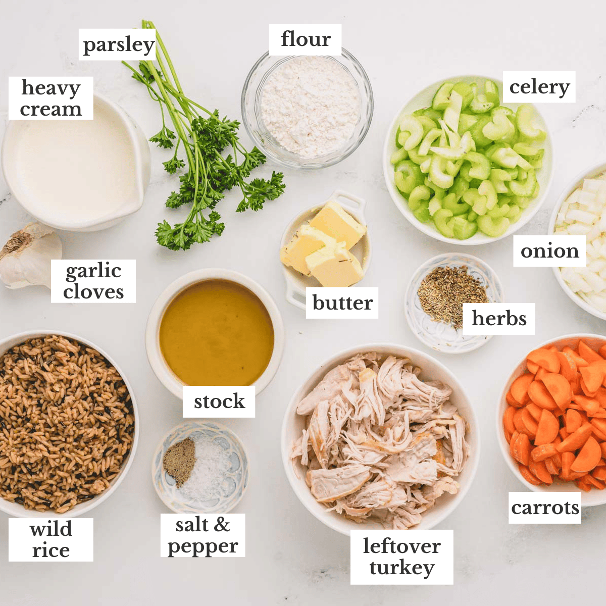 Turkey Wild Rice soup ingredients.