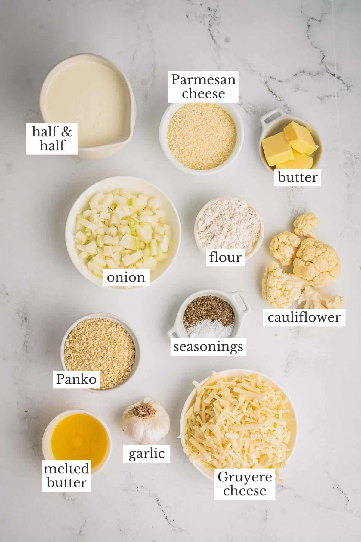 ingredients for cauliflower casserole.