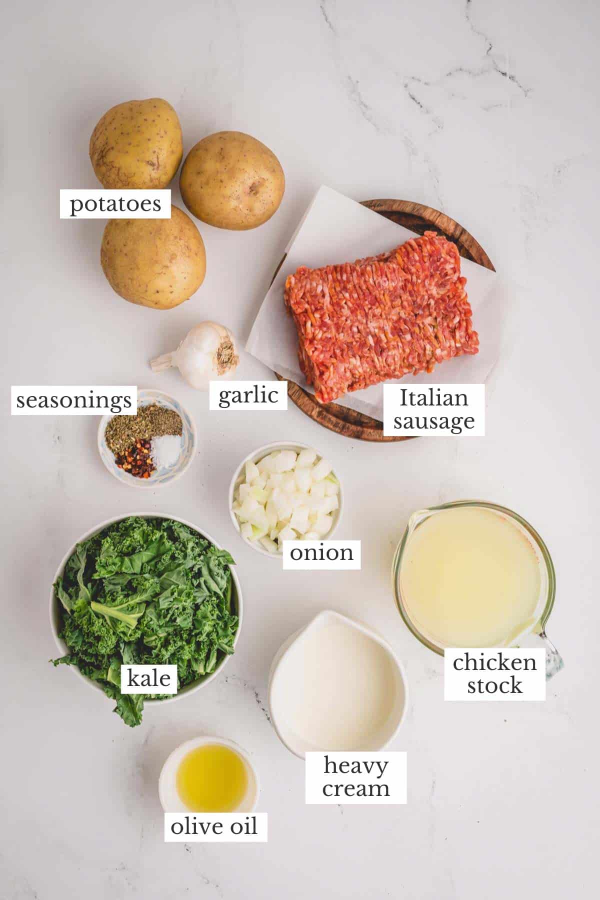Ingredients for Zuppa Toscano soup.