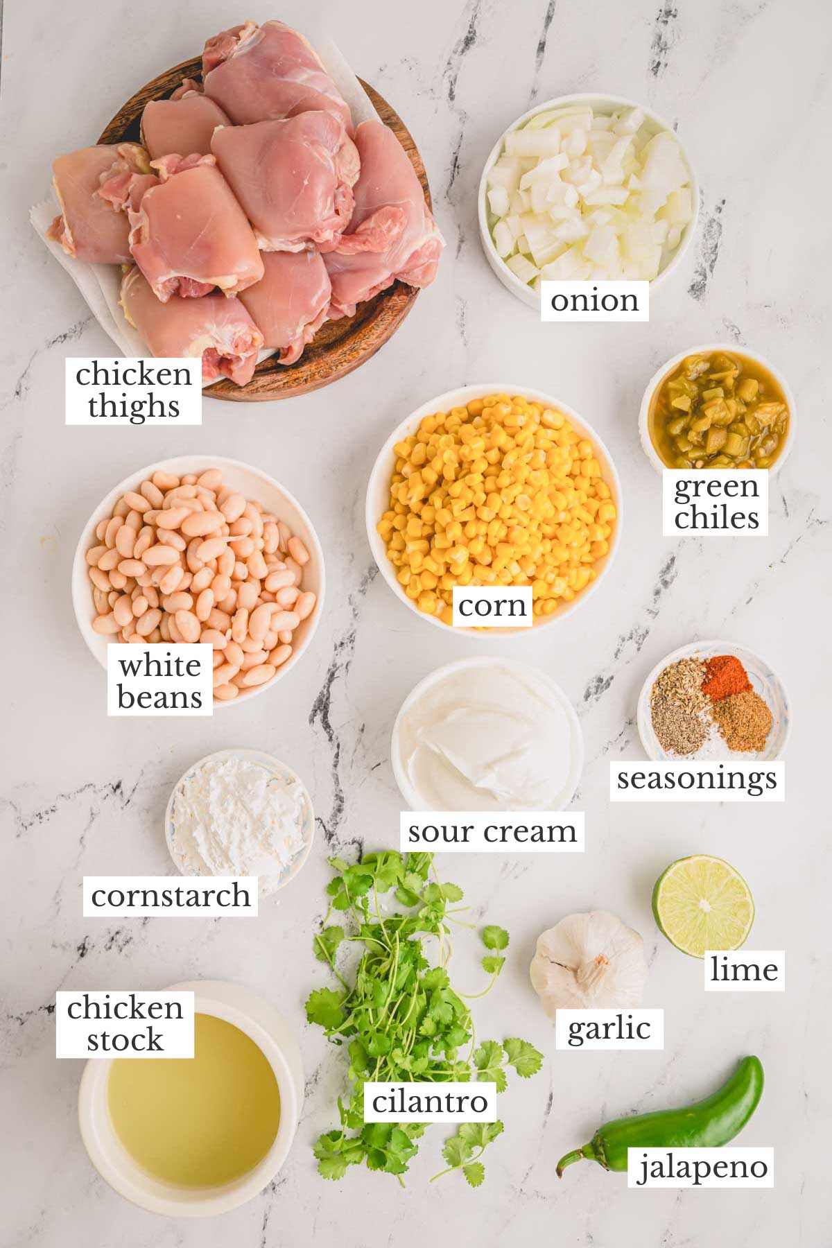 Ingredients for white chicken chili.