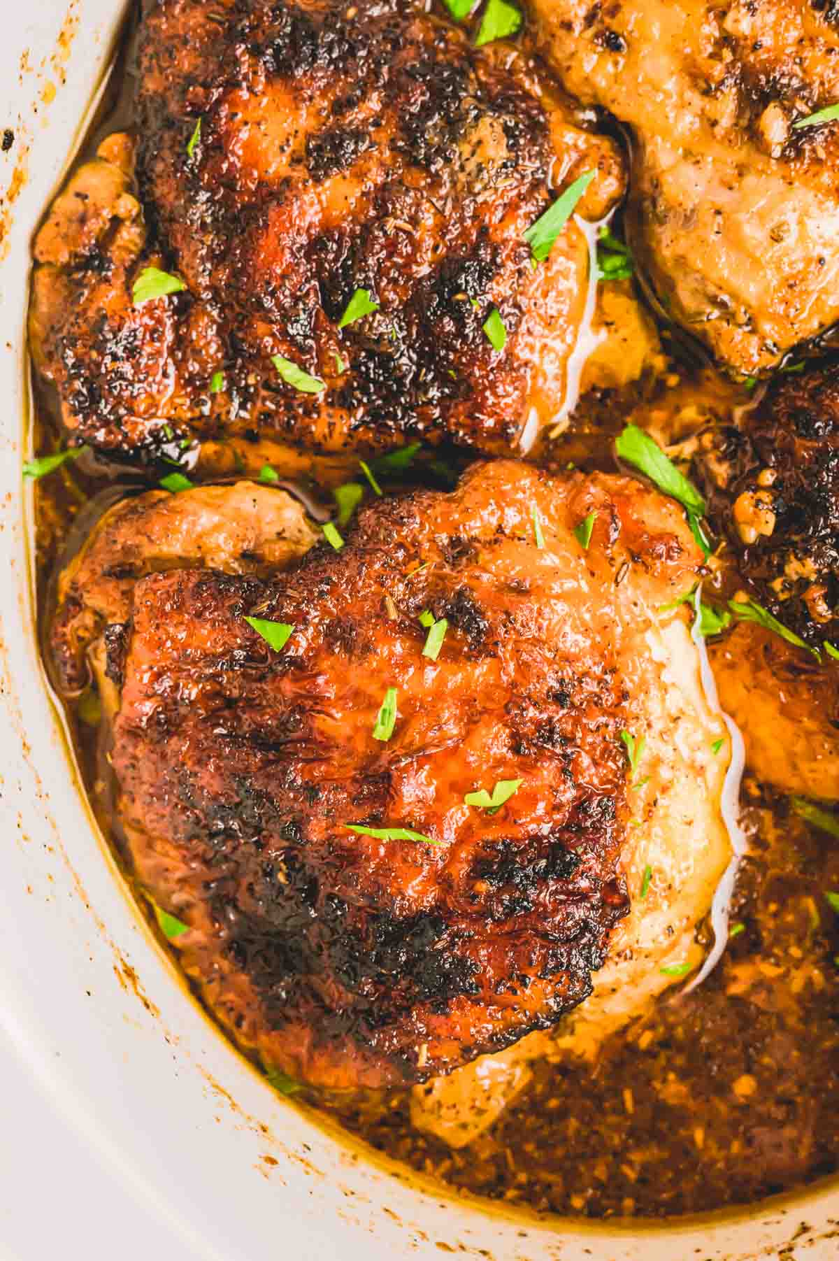 close up of cooked chicken thighs.